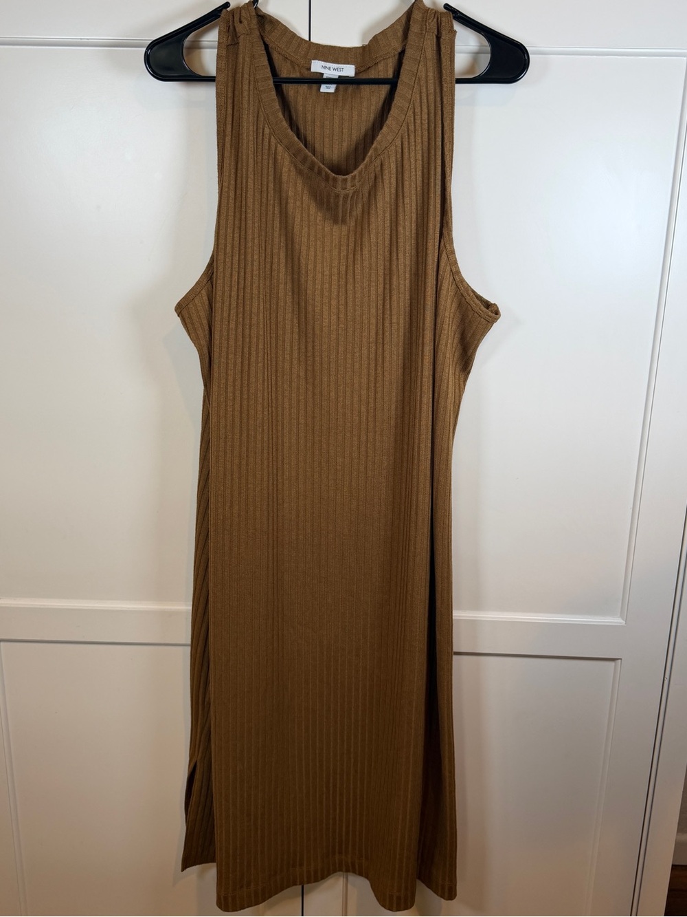 Nine West Ribbed Tank Midi Dress 3X Brown Sleeveless
